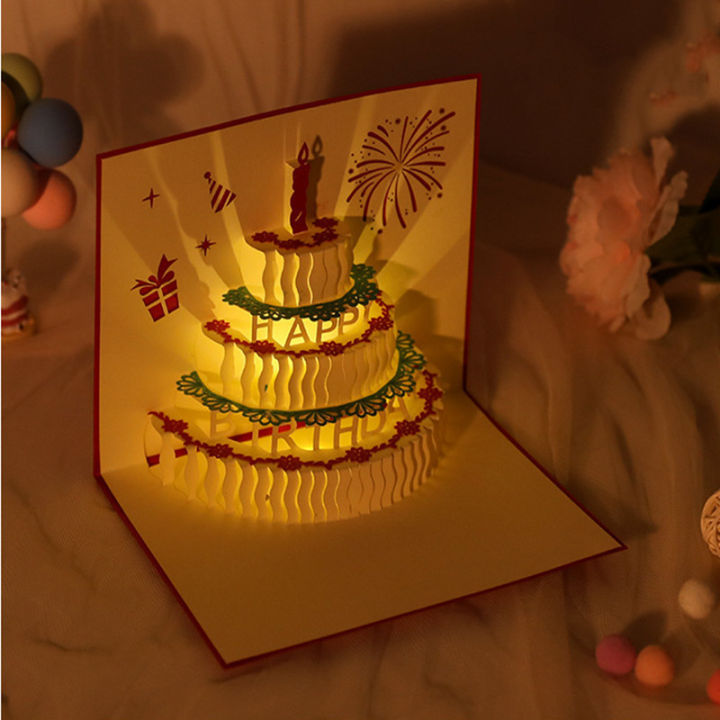 3d Music Pop Up Birthday Greeting Cards Warm Led Happy Birthday Cake ...
