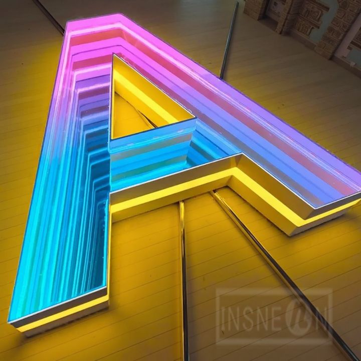 Custom Infinity Mirror 3D LED Up Letters Indoor Sign Reception Glowing ...