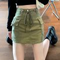 Rimocy Drawstring High Waist Mini Skirt Women Streetwear Big Pocket Cargo Skirt Woman Fashion 2023 short A Line y2k Skirts Mujer. 