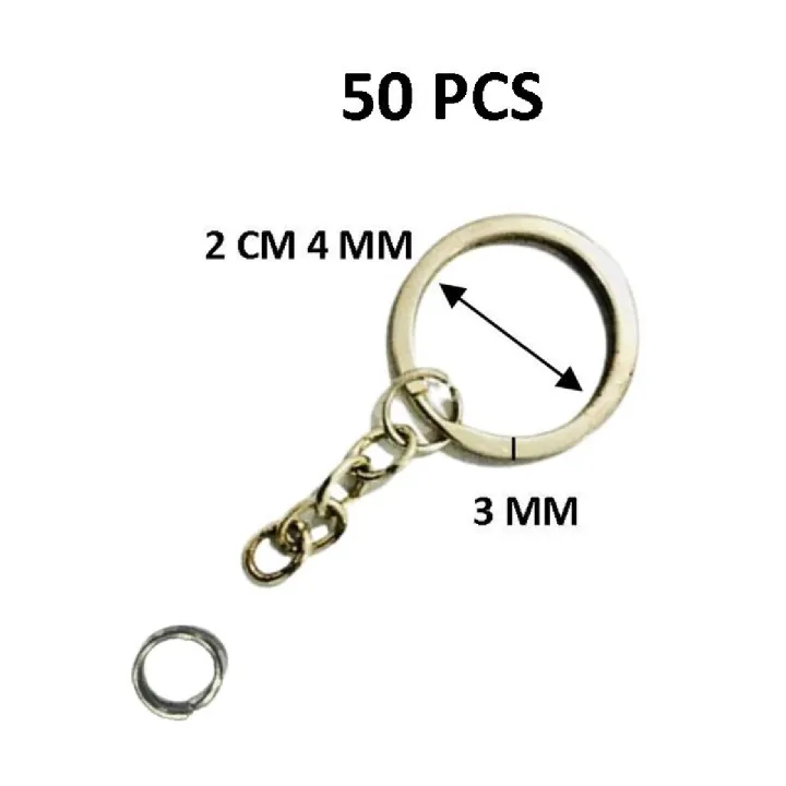 Key Tag Ring with Chain, 50 Pcs, Stainless High Quality Original Metal, Diameter 2 cm/ Thickness 1 cm
