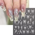 Red Holographic Butterfly Nail Art Stickers Silver Laser Effect Stars Wings Sliders For Nails Adhesive Decal Manicure GLBTF-S04. 