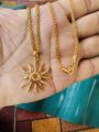 Gold plated 3mm 18/24 Inch Bismark chain with sun design Pendant with stone for women. 