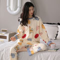 Women's 2 Pieces Pajamas Set 100% Cotton Pyjama Female Pijama Women Homewear Soft Sleepwear Long Sleeve O-Neck Shirt Pants Suit. 