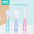 【LORDWEY】 DUOLADUOBU Baby Food Supplement Feeding and Eating Vertical Training Soup Fork Two-color Infant Fork Spoon. 