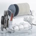 Dish Rack Cup Plate Drainer Strainer Stainless Steel Kitchen Drainer with Glass Holder - Silver. 