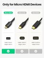 Micro HDMI to HDMI Cable (1.5M) High Speed Male to Male Micro HDMI 4K/60Hz 3D Effect For Camera Laptop Projector Display Projector Blackberry Playbook Tablet. 