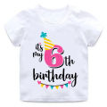 Girls Happy Birthday Number 3-9 Print T shirt Baby Summer White T-shirt Kids Birthday Present Number Print Clothes White. 