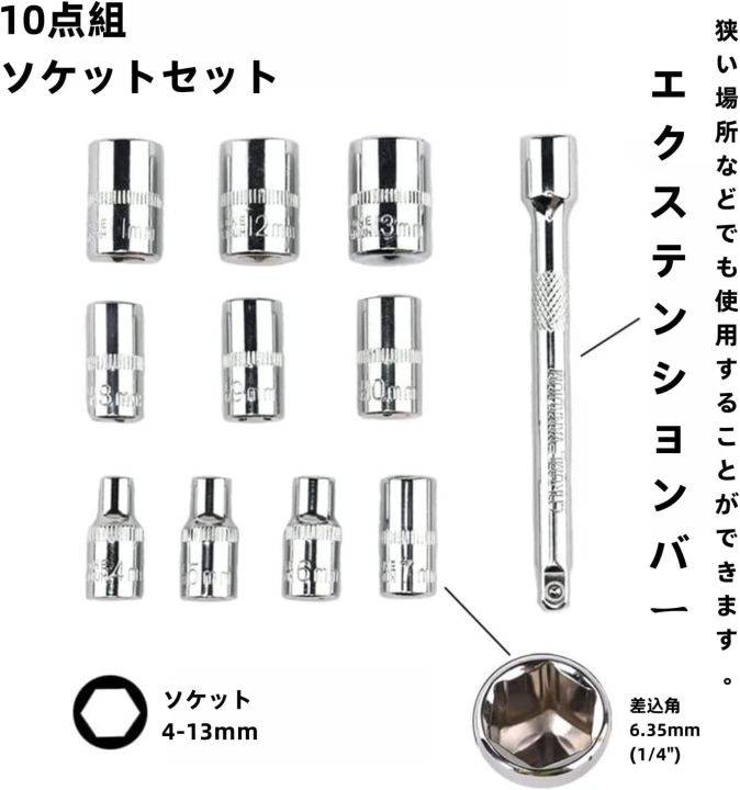 12-Piece%201/4"%20Ratchet%20Socket%20Wrench%20Set,%20Drive%20Socket%20Set%20of%2010%204-13mm%20Socket%20Quick%20Release%20Ratchet%20Handles%20and%20Extensions%20-%20Image%202