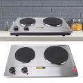 Electric Cooktop 20inch Knob Adjustment 1500W and 1000W Built in Electric Stove 2 Burner Fast Heating Independent Control for Stainless Steel Pots. 