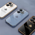 Quiberk for Infinix Smart 8 / Hot 40i Fashion Plating Soft Case Maple Leaf Pattern Square Frame Shockproof Phone Back Cover. 