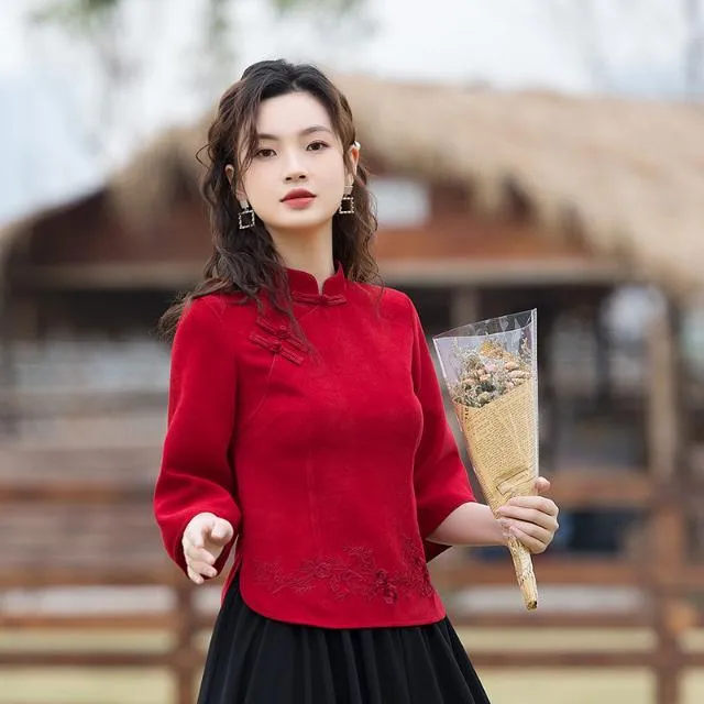 Spring%20and%20Summer%20Style%20Retro%20Hanfu%20Improved%20Cheongsam%20Chinese%20Button%20Knots%20Top%20New%20Republic%20of%20China%20Style%20Women's%20Clothes%20Tang%20Suit%20Outfit%20-%20Image%203