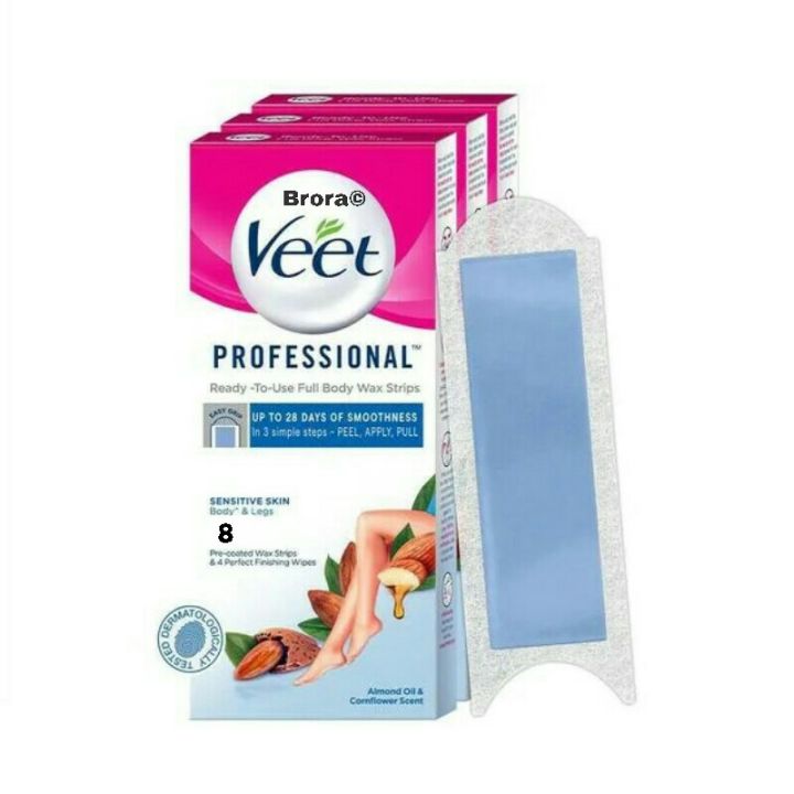 Veet Professional Easy Gel Wax Strips Legs & Body Sensitive Skin 8