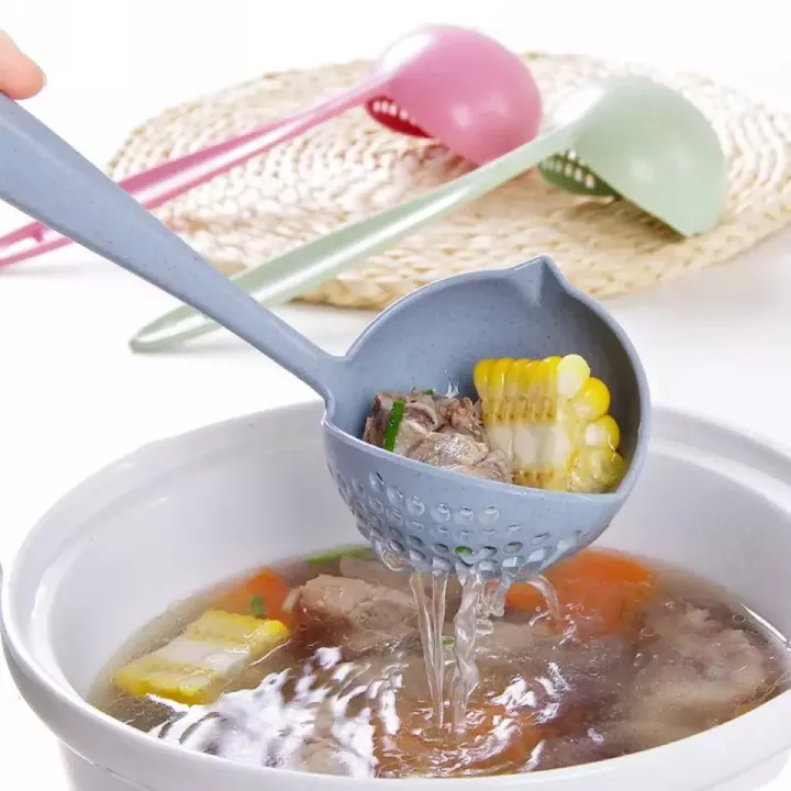 New Soup Spoon Long Handle Kitchen Strainer Solid Color Cooking Colander Kitchen Scoop Plastic Tableware Colander Hot