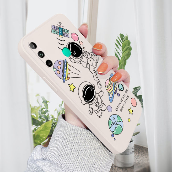 AMORVOR for Huawei Y7P Back Cover Cartoon Cute Astronaut Side design Soft Case Liquid Silicone Phone Cases