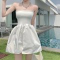 Summer New Culottes White Jumpsuit Tube Top Jumpsuit Women's High Waist Slimming Loose-Fitting Wide-Leg Short Jumpsuit. 
