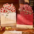 Portable 2026 Desk Calendar Card Insert With Wooden Base Monthly Planner Rose Painting Mini Calendar Gifts. 