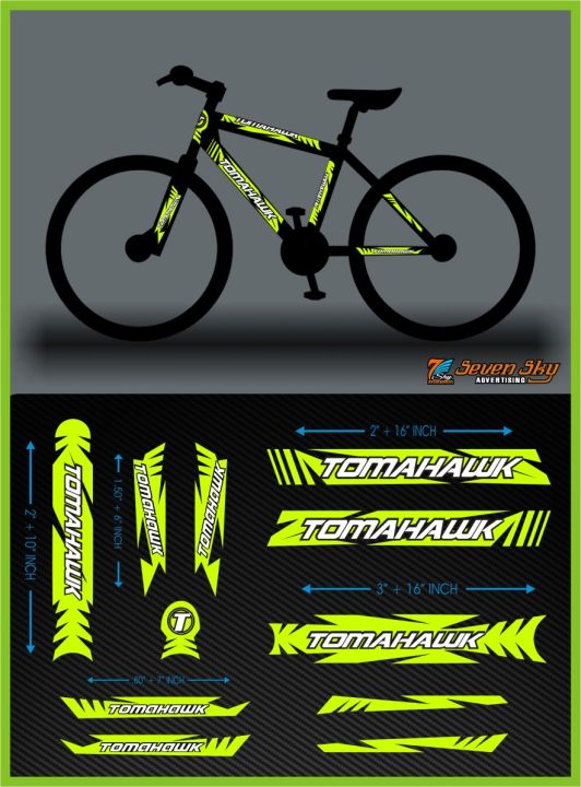 TOMAHAWK Push Bike Cycle Stickers Mountain Bike Luminous Reflective & PVC Plotter Cutting Stickers 11 Piece Full Set