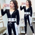 Casual Sportswear Suit for Women Spring and Autumn2023New Korean Style Fashion Western Style Long Sleeve Hooded Three-Piece Sweater Set. 
