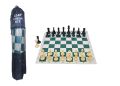 Leap Chess Set Green & White Roll Up Vinyl Board, Hard Plastic Pieces & Free Bag- Ideal for Professional Chess Players. 