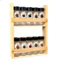 2 Tiered Spice Rack With 110Ml Glass Spice Bottle Wall Mount Wooden Spice Rack WRK100B. 