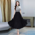 bellylady Women Cotton Cheongsam Dress Summer Short Sleeves Stand Collar A-line Skirt High Waist Large Swing Dress. 