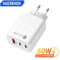 60W 3 Ports USB C Charger Fast Charging Type C Mobile Phone Adapter PD Quick Charge 3.0 For iPhone Xiaomi Samsung Wall Charger. 