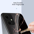 Biruiqu For Samsung Galaxy A05 Shockproof Fashion Marble Tempered Glass Back Case Cover. 