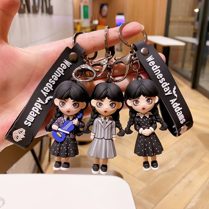 Anime Wednesday Addams Keychain Adams Family Cute Figure Doll Keyring Bag Pendent Car Key Accessories Gift for Men Women Friends
