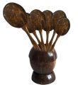 Coconut Shell Spoon Set With Free Hand Made Coconut Shell Holder 100% Eco Friendly. 