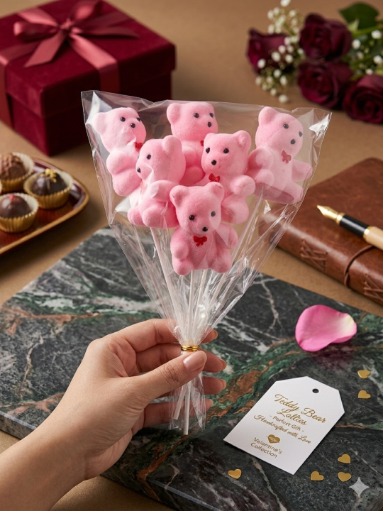 Blush Pink Miniature Teddy Bear Bouquet – 6pc Valentine’s Gift Set ...