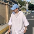 Large Pocket Hooded Half Sleeve T Men's Summer T-shirt ins Couple Design Sense Niche Loose Fashion Brand Trend Top. 