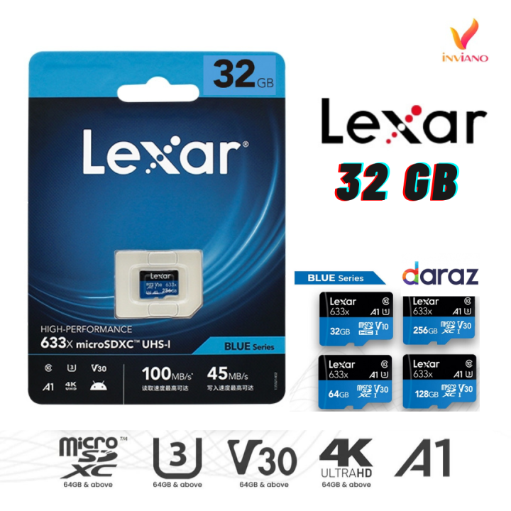 Lexar 32GB Genuine Class 10 microSD 633x (100MB/s) U1 UHS-I A1 memory card for your Mobile, Drone, Action Camera 32 GB Micro Chip SD Card