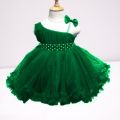 Kids Party Frock Green Colour With Buckram Lining. 
