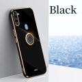 For Samsung Galaxy M11 Back Cover with Ring Holder Stand Plating Square Bumper Protective Case Camera Lens Protection Soft Silicone Shockproof Mobile Phone Cases. 