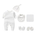 Kidlove Newborn Baby Romper Infant Solid Color Jumpsuit Hat Gloves Socks Burp Cloth Bib 6Pcs Coming Home Clothes Outfit. 