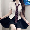 Hu Lina Original jk Uniform Waist Trimming Shirt Back Bandage Short Sleeve College Style Puff Sleeve White Shirt jk Suit. 