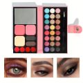 Cosmetic Palette Set, 24 Colors Eye Shadow/4 Colors Lip Gloss/2 Colors Eyebrow Powder/2 Colors Blush/1 Color Powder/1 Mirror/2 Brushes, Suitable for Teenage Girls Beginners Full Makeup Gift Set. 