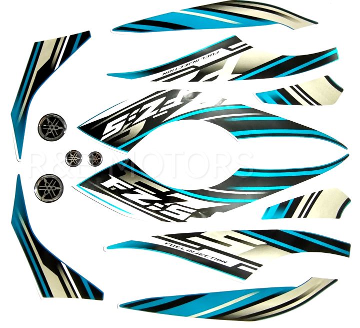 Yamaha Fz-S v2 Fuel Injection Blue Gold Bike Complete Sticker kit