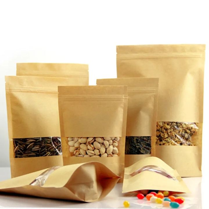 50%20Pieces%20(14x20cm)%20Brown%20Kraft%20Paper%20Transparent%20Zip%20Lock%20Standup%20Pouch%20Bags%20With%20Clear%20Translucent%20Window%20For%20Dried%20Food,%20Candy,%20Spices%20&%20Nuts%20-%20Image%202