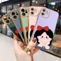 Luxury 6D Plating Soft Casing Silicone Square Frame Phone Case For Realme 8 5G Case Shiny Bling Back Cover Cartoon Cute Bow Girl Square Edge Pattern Design Soft Case + Free Lanyard. 
