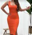 Cuelo Ribbed Square Neck Sleeveless Bodycon Dress – Elegant Short Fit. 