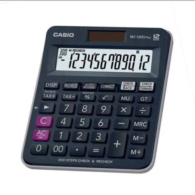 Solar-Powered CASIO MJ-120D PLUS Check and Correct Office Calculator 12 Digit LCD Display