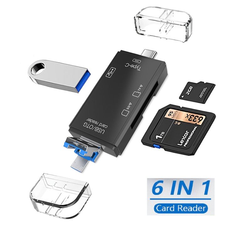 6 in 1 Memory Card Reader with USB 3.0 Type C/USB/Micro USB/TF/SD Memory Card Reader OTG Card Slot Multi Adapter & Converters Data Transfer