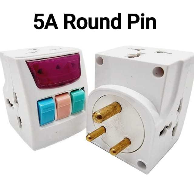 Round Pin 3 Way 5A Multi Plug - Universal Socket - Multi Socket - Power ...