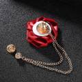 Bridegroom Wedding Corsage, Lapel Pin, Handmade Rose Flower Brooch, Fashion Groom Boutonniere Badge Tassel Chain for Men's Suit Prom Ceremony. 