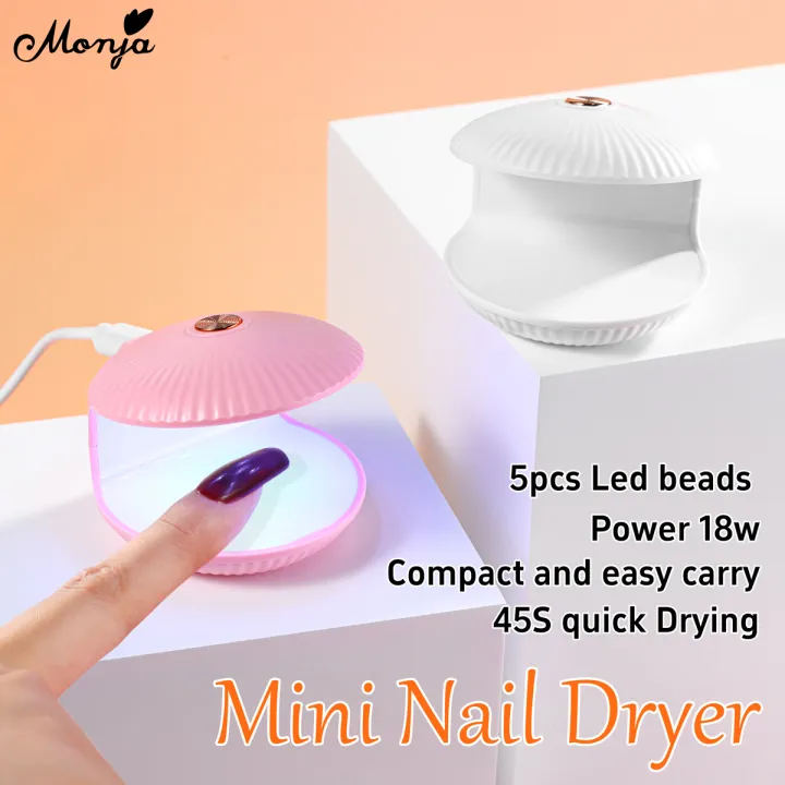 Monja 18W 5Leds Mini LED Nail Dryer Portable Seashell Shape USB Nail UV Lamp Nail Gel Polish Quick Drying Nail Lamp DIY Cure Machine Nail Art Tools