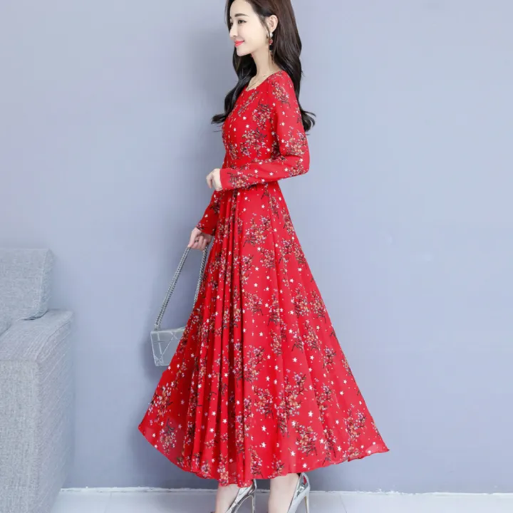 bellylady%20Women%20Cotton%20Sweet%20Floral%20Printing%20Dress%20Long%20Sleeves%20Large%20Size%20A-line%20Skirt%20Fashion%20Loose%20High%20Waist%20Dress%20-%20Image%205