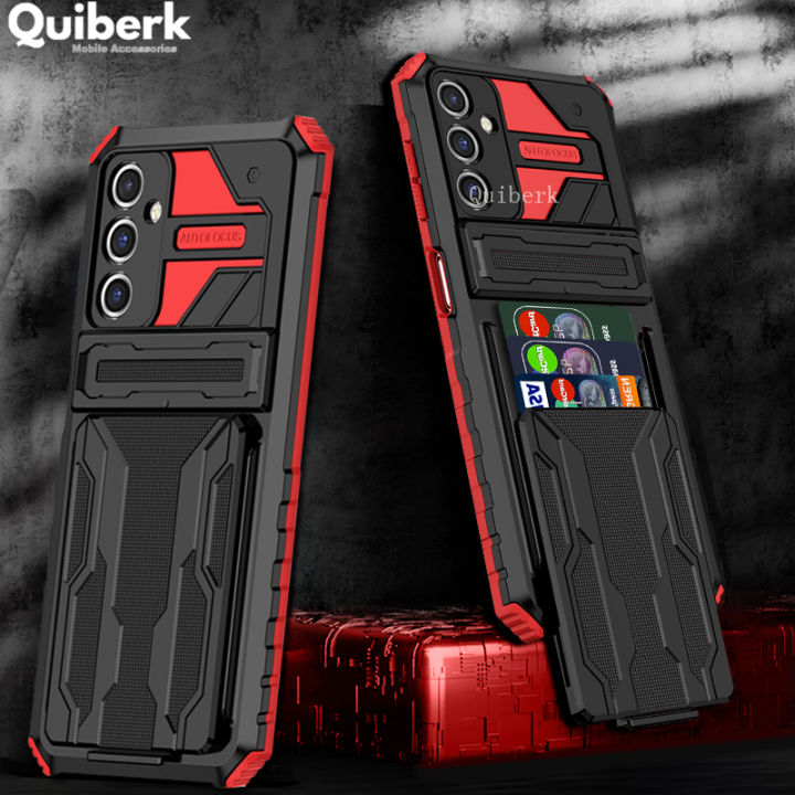 Quiberk for Samsung Galaxy A15 4G 5G Card Slot Case Camera Lens Protector Stand Shockproof Hard Cover