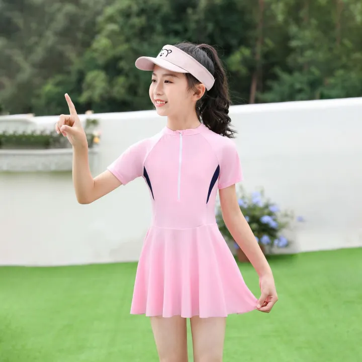 Children's%20Swimsuit%20Girls'%20New%20Middle%20and%20Big%20Children%20Korean%20Style%20Conservative%20Skirt%20Swimsuit%20Hot%20Spring%20Quick-Drying%20Split%20Swimsuit%20Girls'%20-%20Image%205