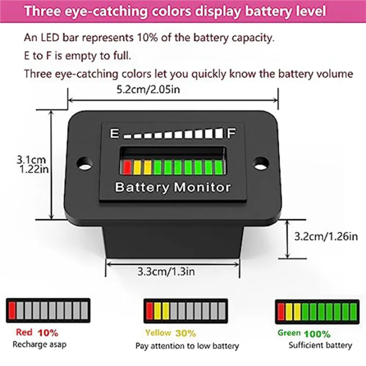 Led Battery Monitor 2X 12V 24V 36V 48V 60V 72V LED Battery Monitor Gauge Battery Fuel Gauge ...